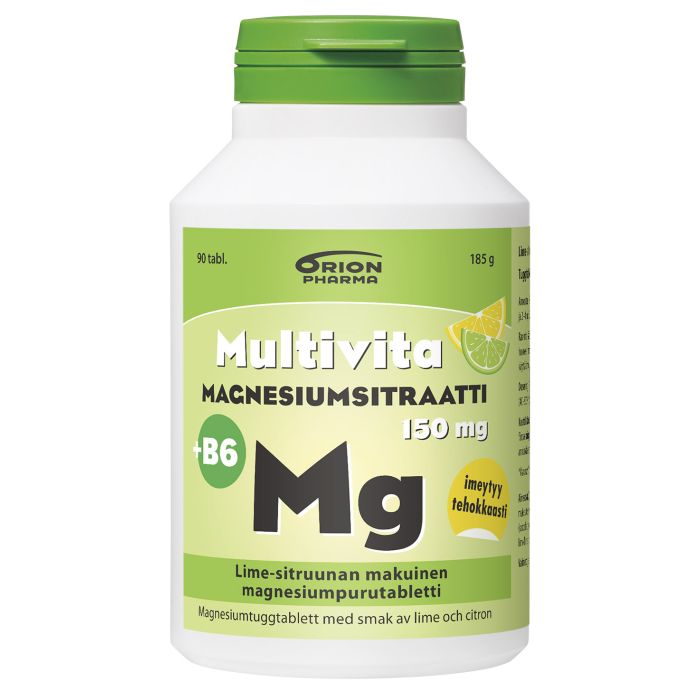 Multivita Magnesiumsitraatti +B6 lime-sitruuna 150 mg 90 purutabl