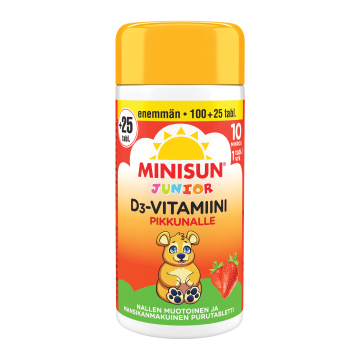 Minisun D-vitamiini Mansikka-Nalle jr.10 mikrog 125 tabl