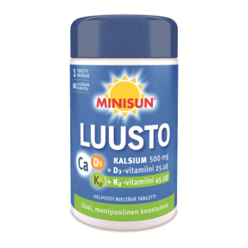 Minisun Kalsium 500 mg + K2 45 mikrog + D-vitamiini 25 mikrog 80 tabl