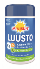 Minisun Luusto Kalsiun + K2 + D-vit. (500mg + 45mikrog + 25mikrog) 80 tabl